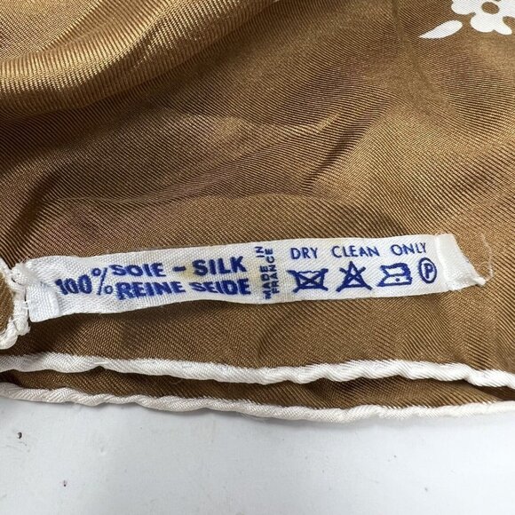 Melle Ricci Square Scarf‎ 100% Silk Brown Cream Gold Floral Bandanna 31" Paris - Picture 11 of 11